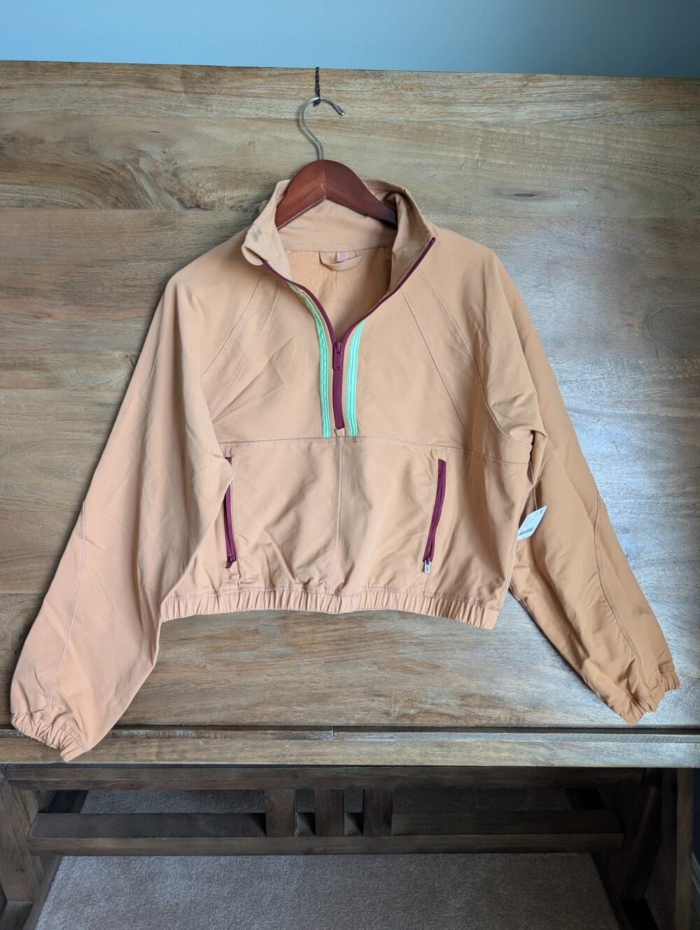 NWT Free People Movement So Fly Half Zip Jacket Womens XS Brown Stretch Pullover